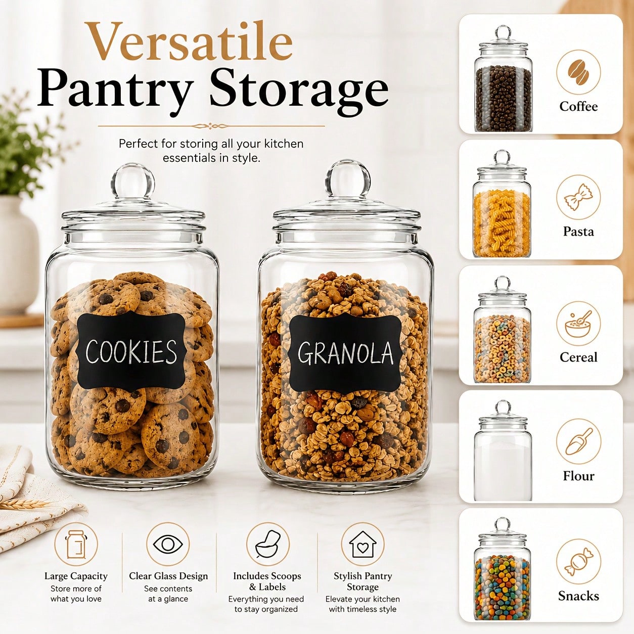 Snacks Food Labels - 2-Piece Set Of Glass Storage Jars