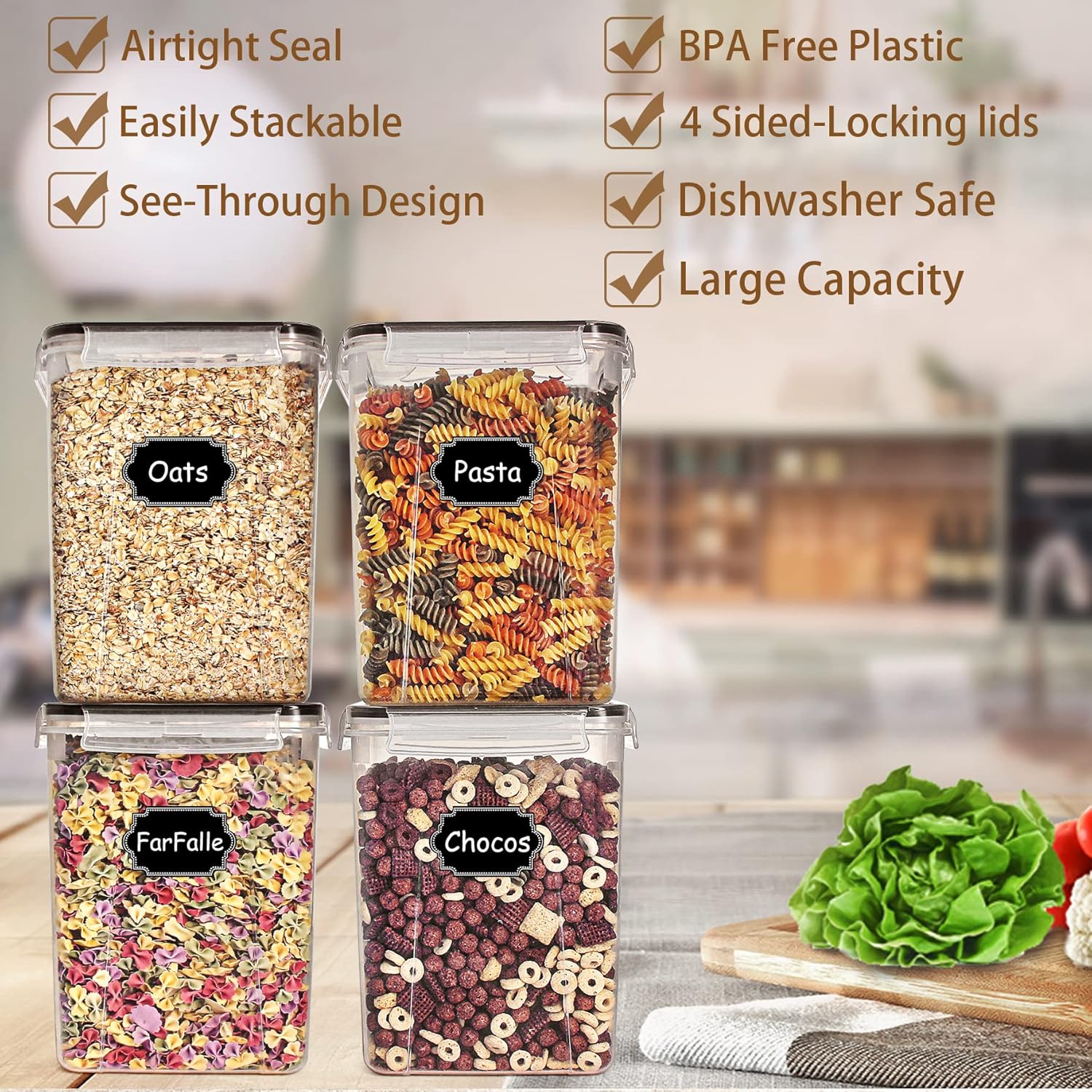 Tyrixma 4 PCS Large Food Stora - огляд і ціна Snacks Food Labels